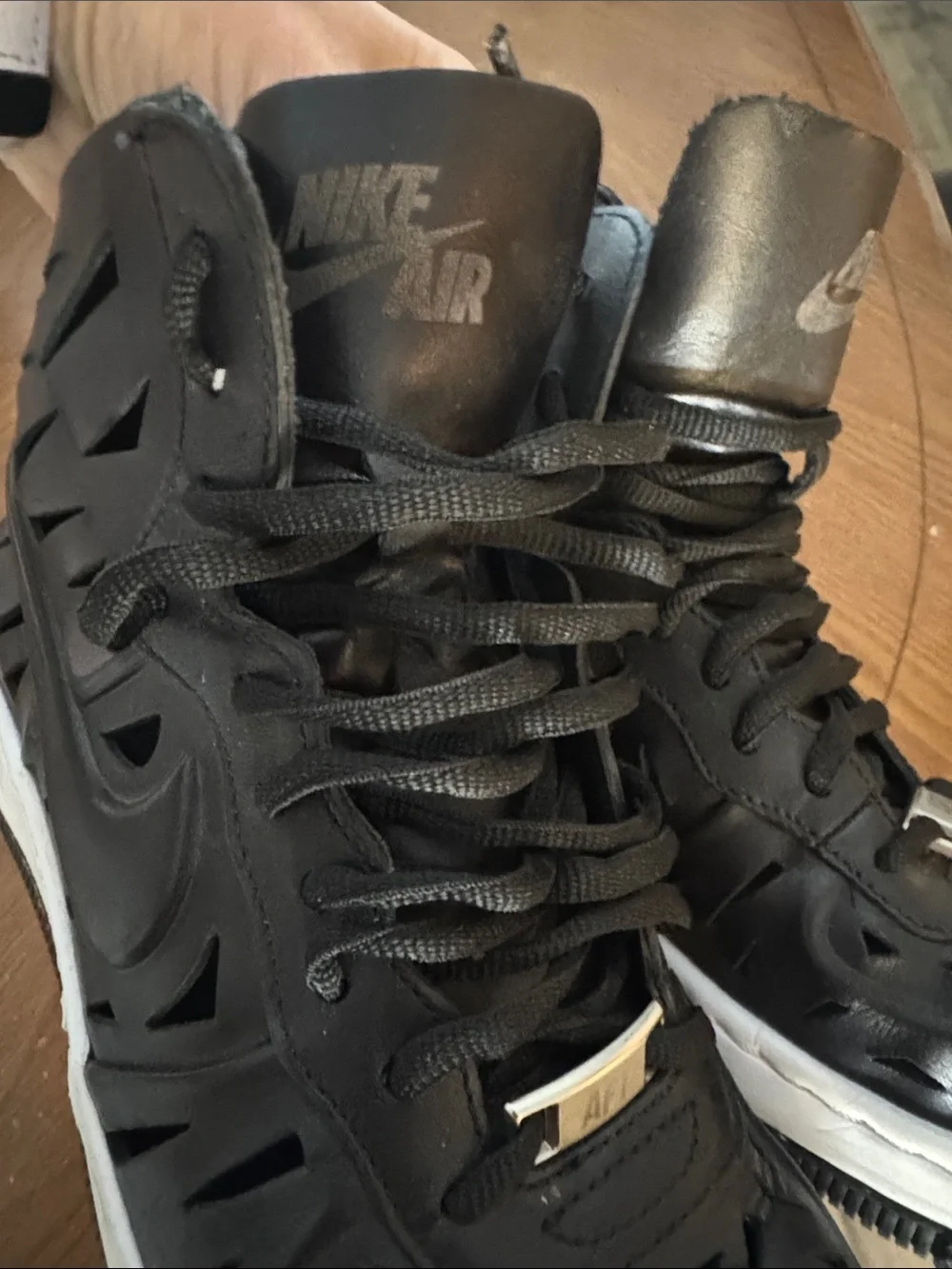 Nike AF1 Ultra Force Mid Joli Laser Cut Black Leather White Mid Women's Sz 8 EUC